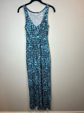 Boden Sleeveless Jersey Dress Aqua Gray Geometric Floral Travel Comfort Boho  2R